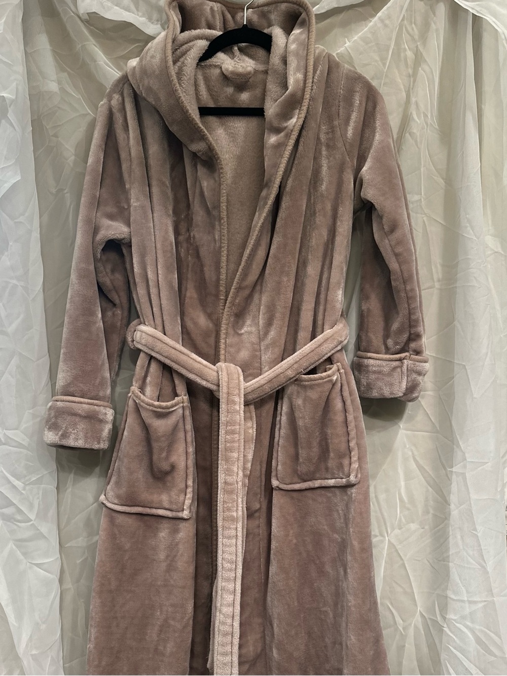 Adult Plush Hooded Bathrobe in Taupe